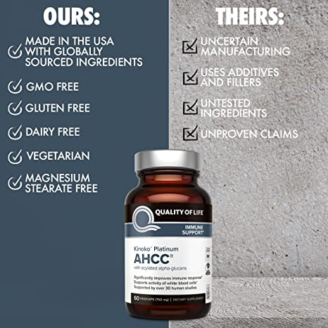 AHCC KINOKO PLATINUM 750mg - Viên Uống Tăng Cường Hệ Miễn Dịch, Diệt HPV 60 viên