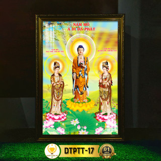 Tranh thờ tam thánh phật có đèn chân thiện mỹ, trang trí bàn thờ treo tường cùng tượng phật dtptt-17