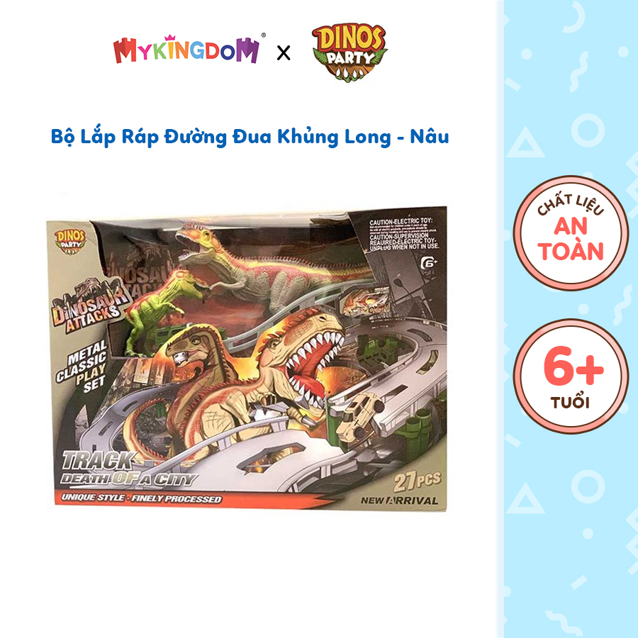 Đồ Chơi DINOS PARTY Bộ Lắp Ráp Đường Đua Thành Phố Khủng Long (Xe Chạy Pin)_Nâu CM558-2
