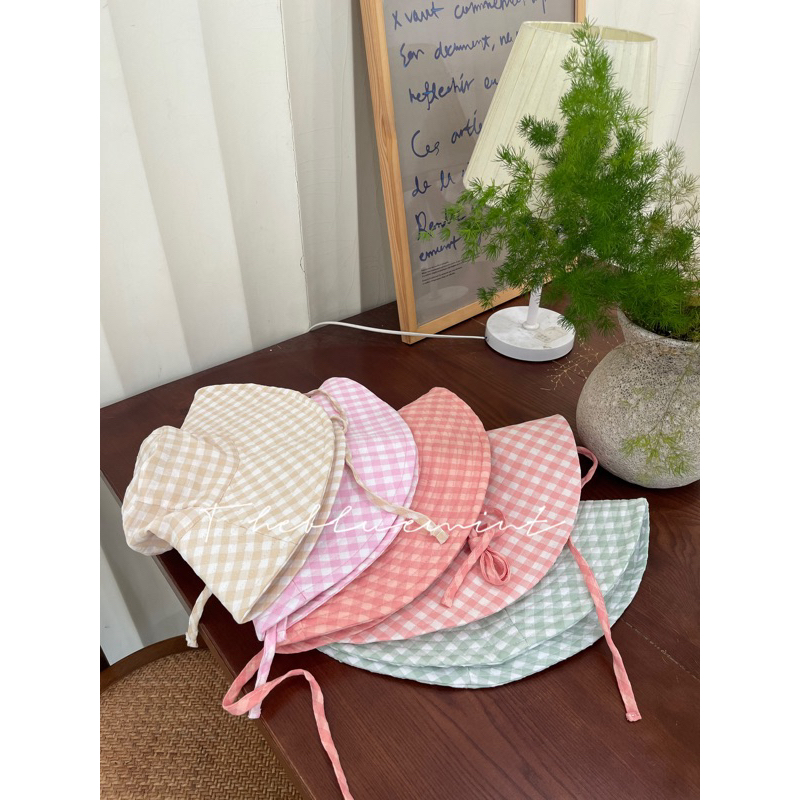 Mũ rộng vành kẻ caro thời trang nữ mũ Hà Thi
