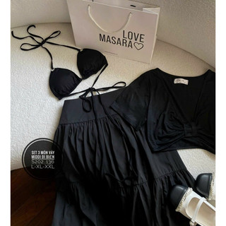 [N.T BIGSIZE] SET ĐI BIỂN 3 MÓN ĐEN Chân váy MIDI 🎶