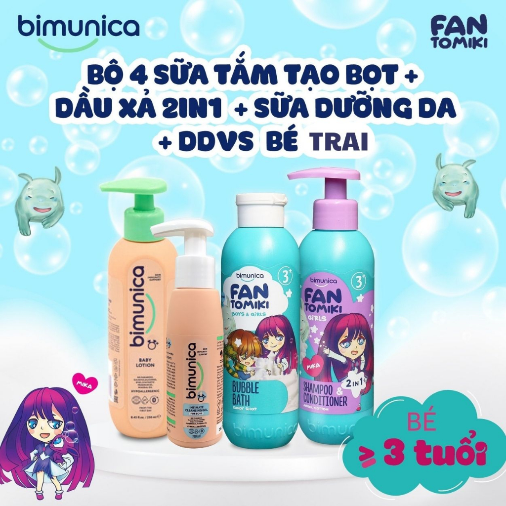 Sữa Tắm Tạo Bọt BIMUNICA Fantomiki Cho Bé từ 3 Tuổi - 250ml Không Cay Mắt, Làm Sạch, Làm Mềm Mịn