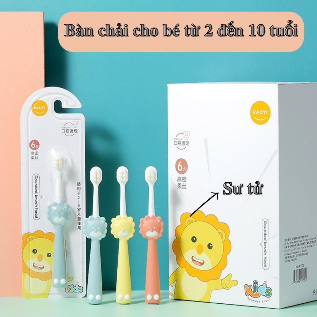 Bàn chải đánh răng cho bé từ 2 đến 12 tuổi lông tơ mềm cho bé tập đánh hình thú đáng yêu