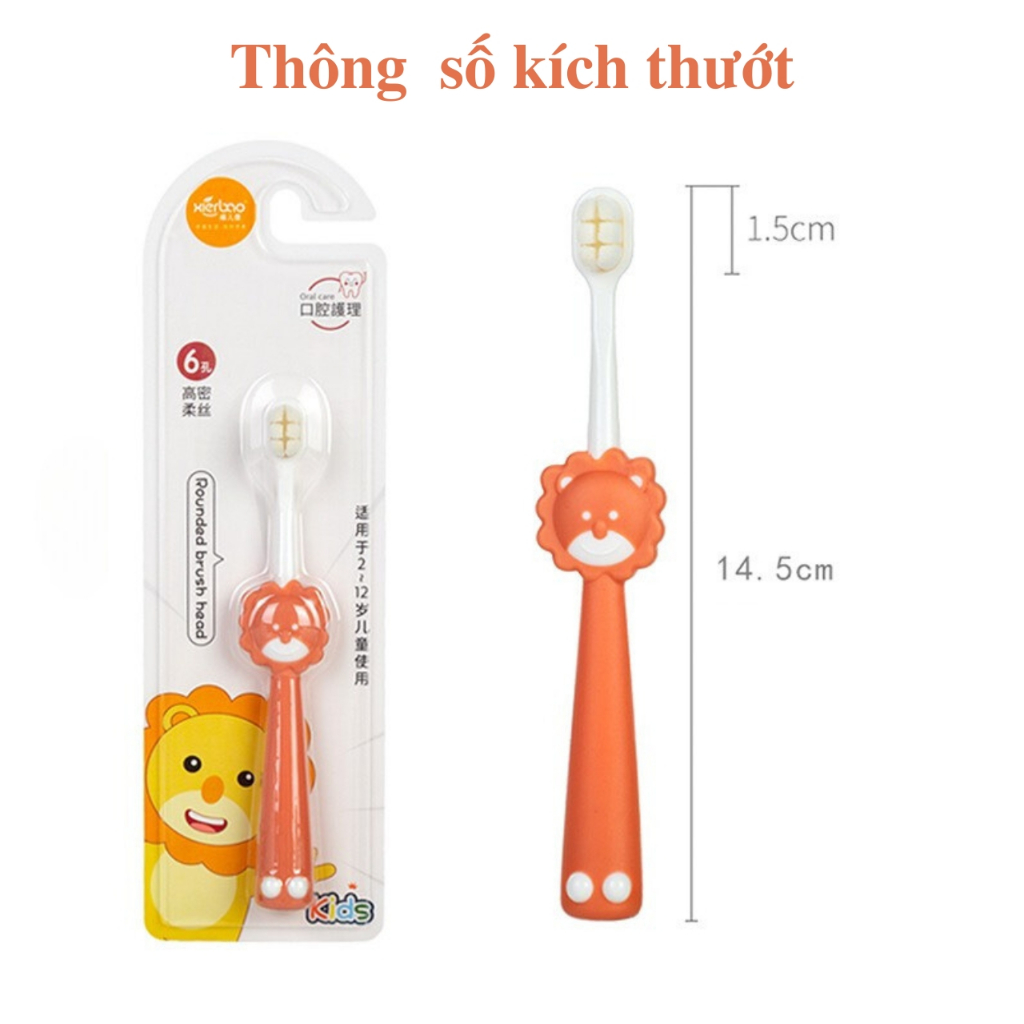 Bàn chải đánh răng cho bé từ 2 đến 12 tuổi lông tơ mềm cho bé tập đánh hình thú đáng yêu