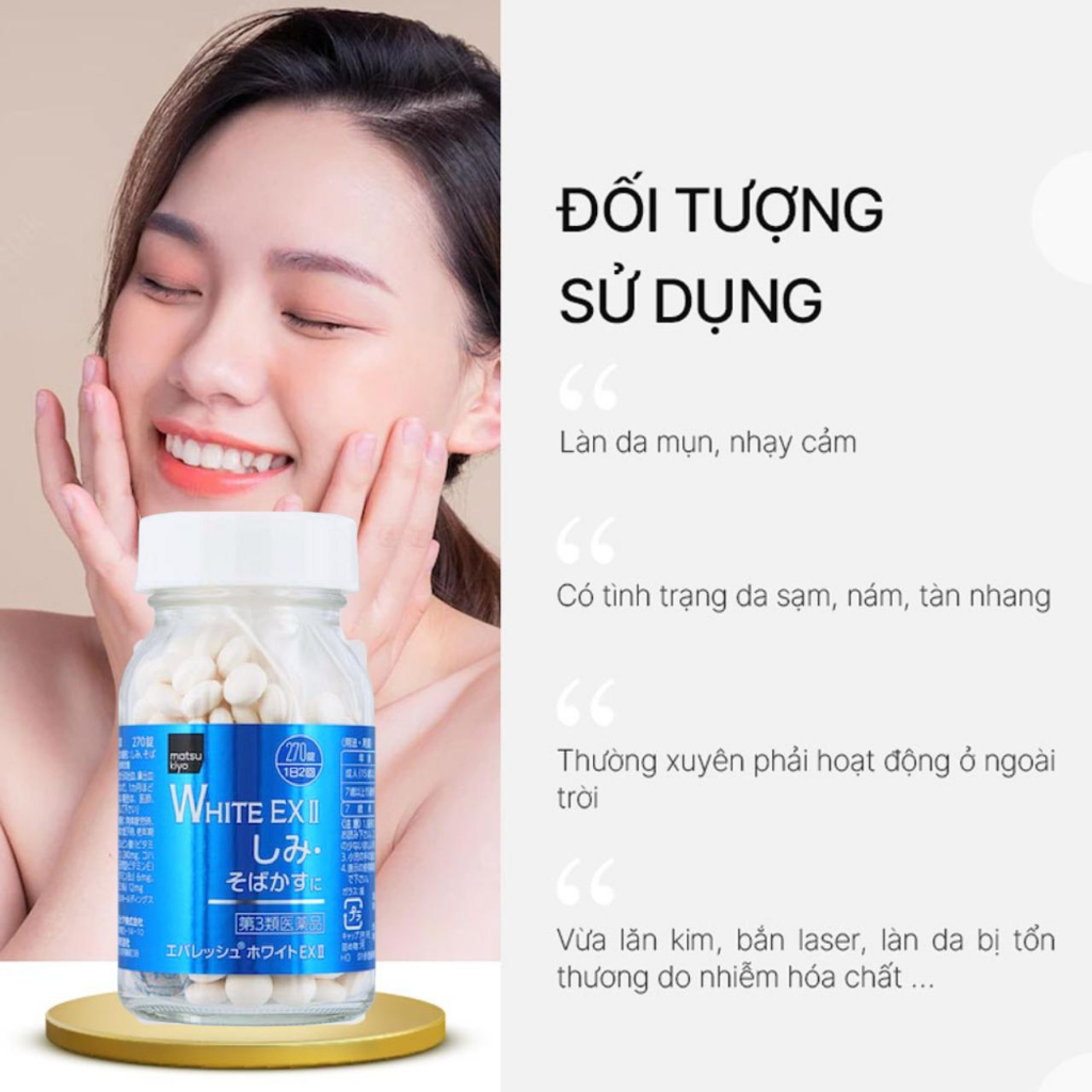 Viên uống trắng da White Ex II 270 viên Nhật Bản  hỗ trợ cải thiện nám, làm trắng da làm đều màu da