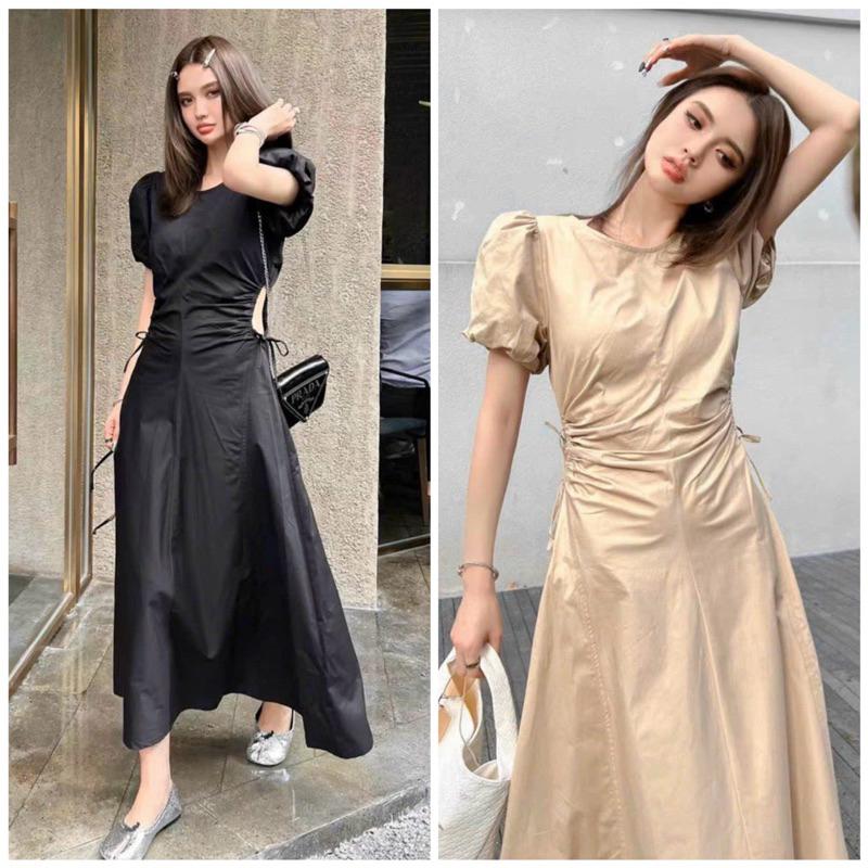 Đầm cổ tròn khoéc eo 2 màu