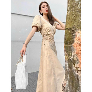 Đầm cổ tròn khoéc eo 2 màu