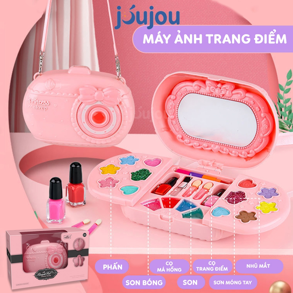 Bộ đồ chơi trang điểm cho bé gái JuJou hộp trang điểm cho bé màu hồng cao cấp, an toàn, dễ làm sạch