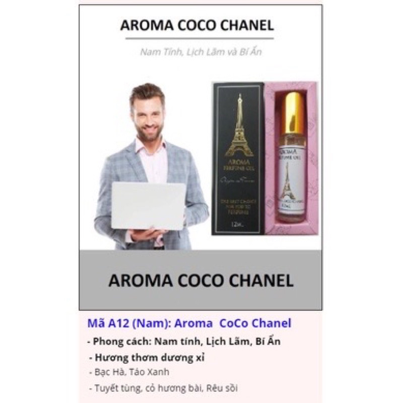 Tinh Dầu Nước Hoa Pháp, Nước Hoa Aroma Dạng Lăn Coco chanel 12ml, Mạnh Mẽ Cuốn Hút Lưu Hương 6-8h