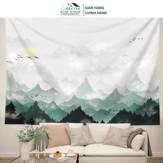 Rèm dán khoen lỗ, khoen ri đô, rèm dán núi xanh decor kim vinh dckv020