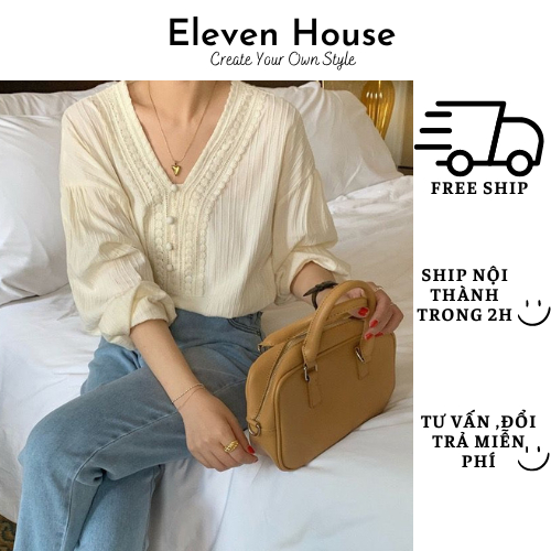 Áo sơ mi cổ v nữ chất thô hàn mềm xinh xắn 11 house