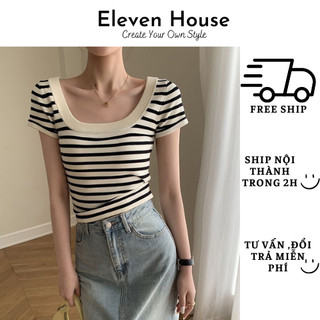 Áo thun nữ cổ vuông kẻ ngang tôn dáng xinh xắn 11 house