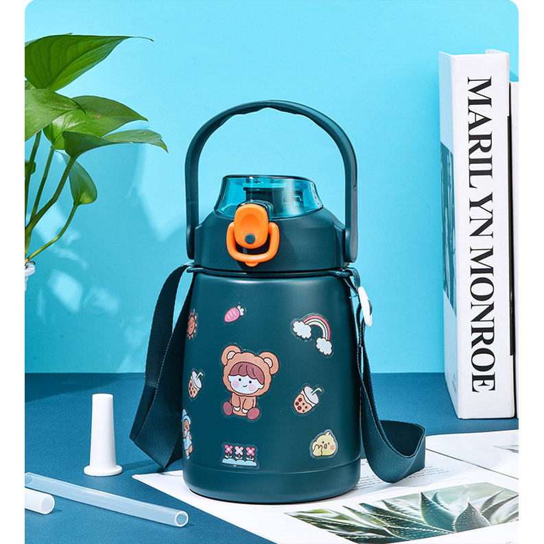 Bình Giữ Nhiệt Cute Dung Tích 1000ml, Giữ Nhiệt 12h Bình Đựng Nước Xách Tay