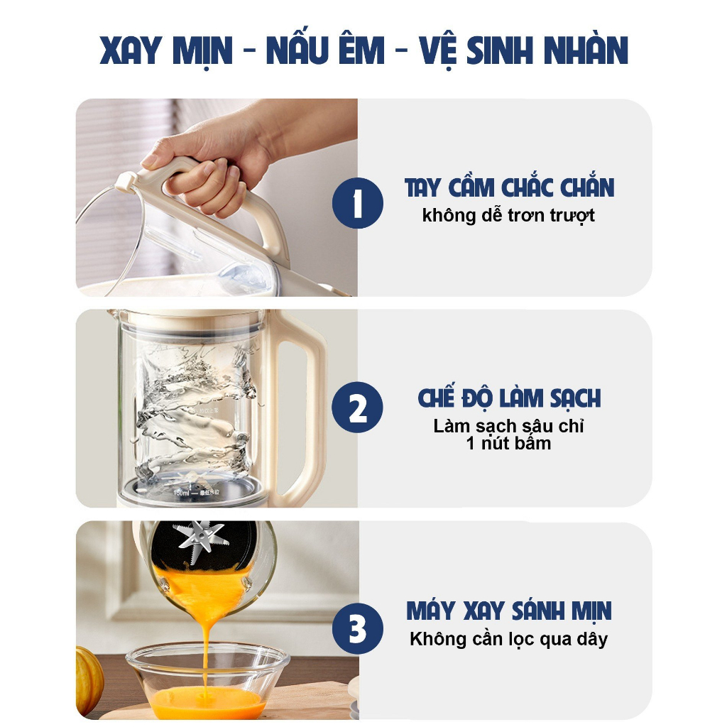 Máy làm sữa hạt Gilux GLJ16 + TẶNG Sách công thức, Máy nấu sữa hạt 1.5L Bảo Hành 12 tháng