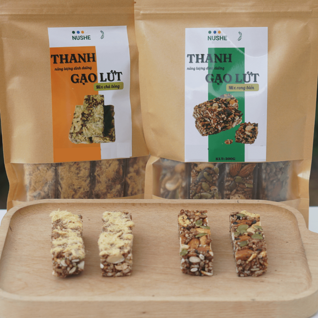 Thanh gạo lứt Nushe Food, Thanh dinh dưỡng, Túi 200g, 1 túi 8-9 thanh, Vị rong biển, Vị chà bông, Healthy Food