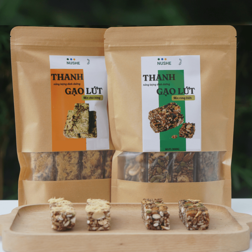 Thanh gạo lứt Nushe Food, Thanh dinh dưỡng, Túi 200g, 1 túi 8-9 thanh, Vị rong biển, Vị chà bông, Healthy Food