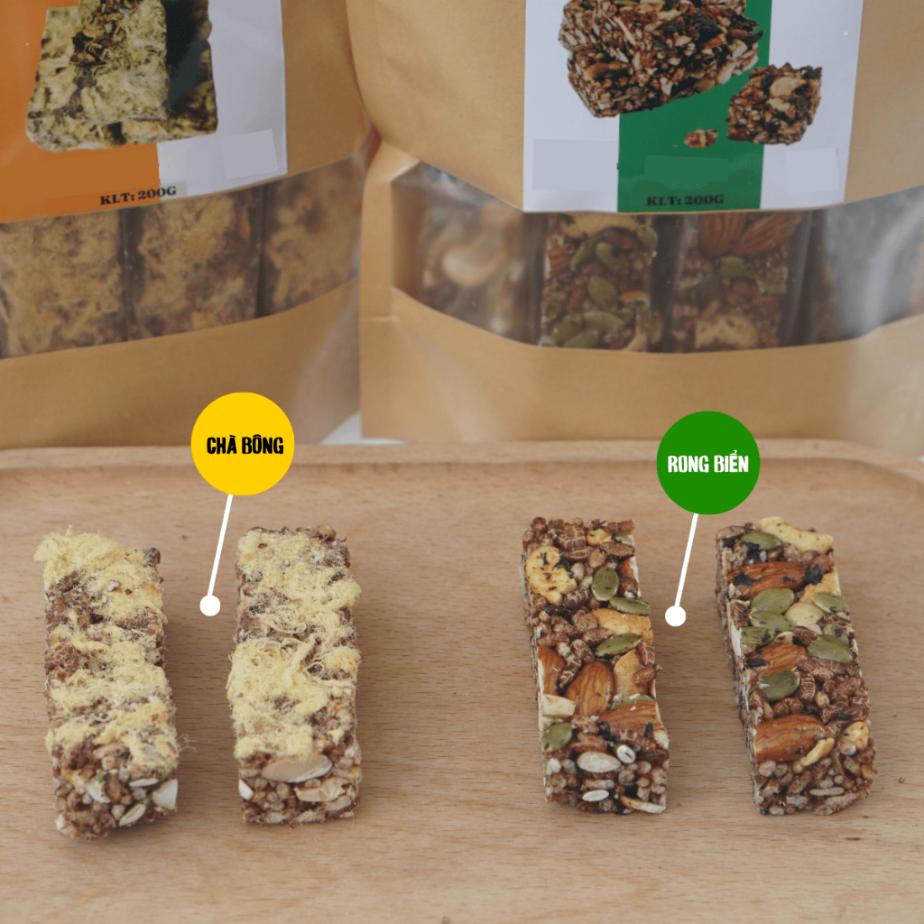 Thanh gạo lứt Nushe Food, Thanh dinh dưỡng, Túi 200g, 1 túi 8-9 thanh, Vị rong biển, Vị chà bông, Healthy Food