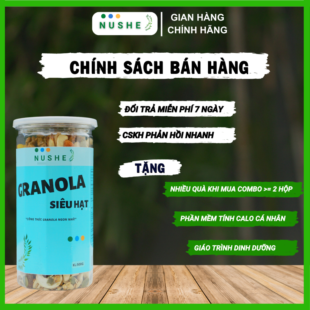 Granola Siêu Hạt, Nushe Food, Giảm Cân, Ăn Vặt, 10% yến mạch, 500gr, ăn kiêng, tăng cân