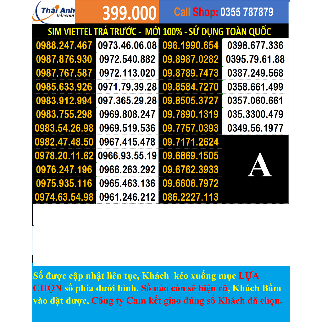 Sim Viettel đẹp Trả Trước - Chọn số - Đăng ký chính chủ - Sim Trả Trước mới 100% - Gói cước Tomato - Đồng Giá 399.000đ