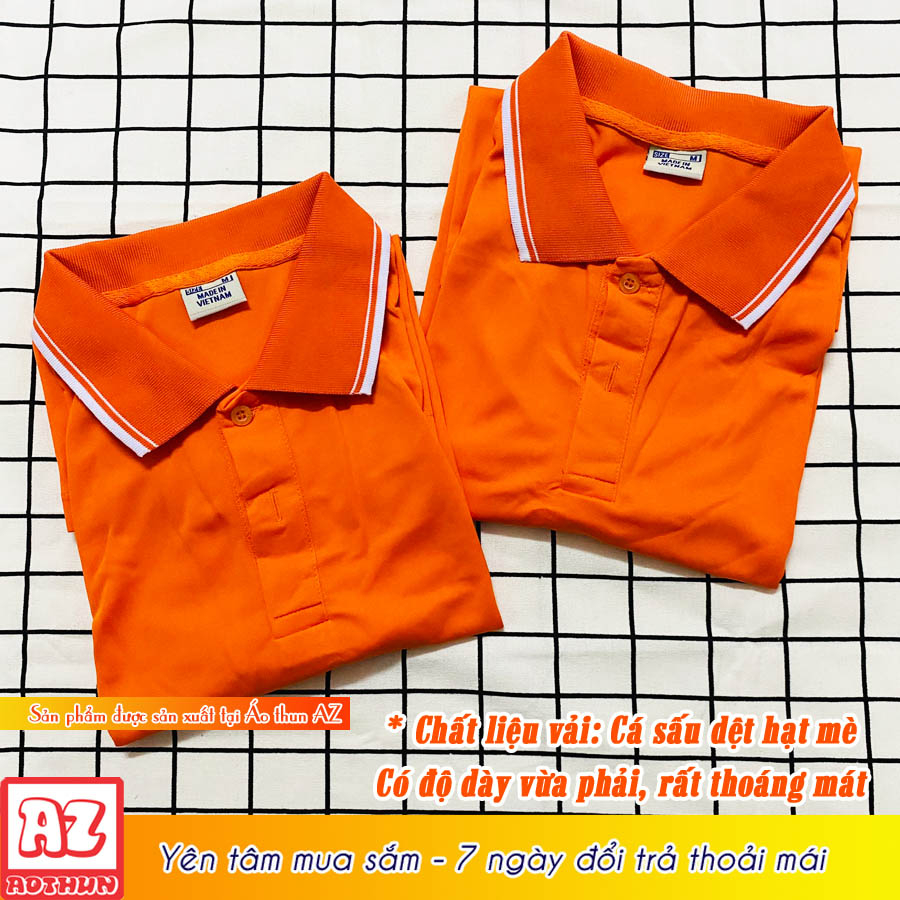 Áo thun đồng phục nam nữ màu cam phối viền trắng - Vải thun cá sấu mè CSM