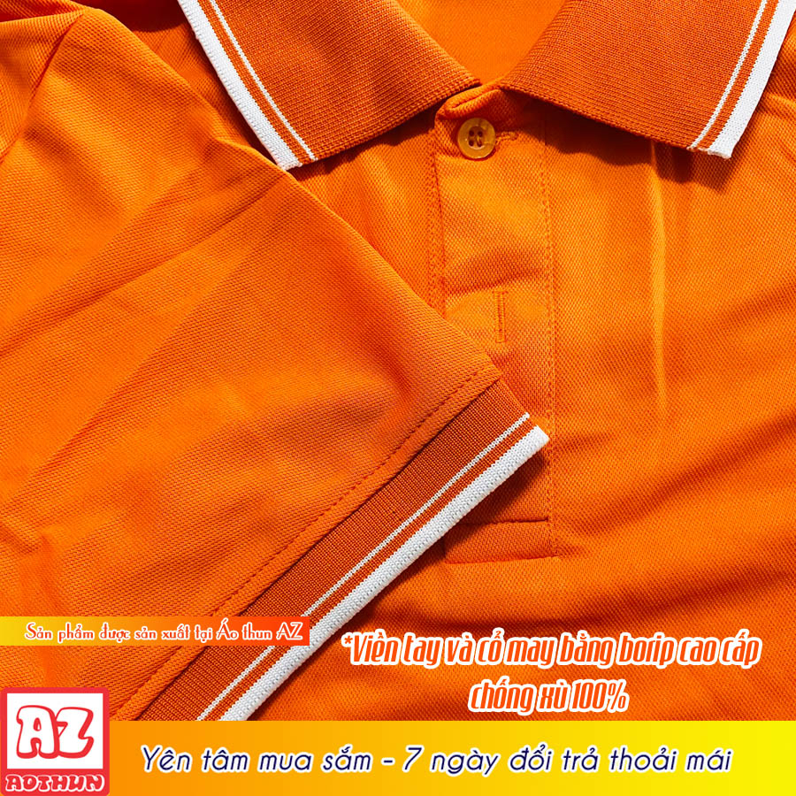 Áo thun đồng phục nam nữ màu cam phối viền trắng - Vải thun cá sấu mè CSM