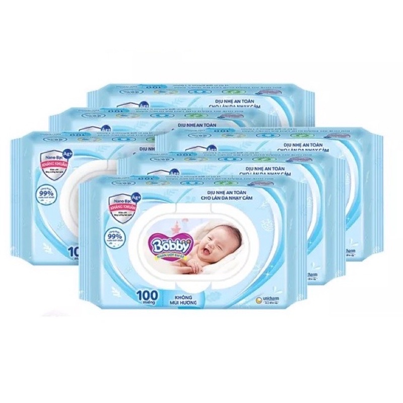 (Mã NSF02P130 giảm 30K) Combo 10 gói khăn ướt/ giấy ướt bobby 100 tờ không mùi cho bé sơ sinh mẫu mớ