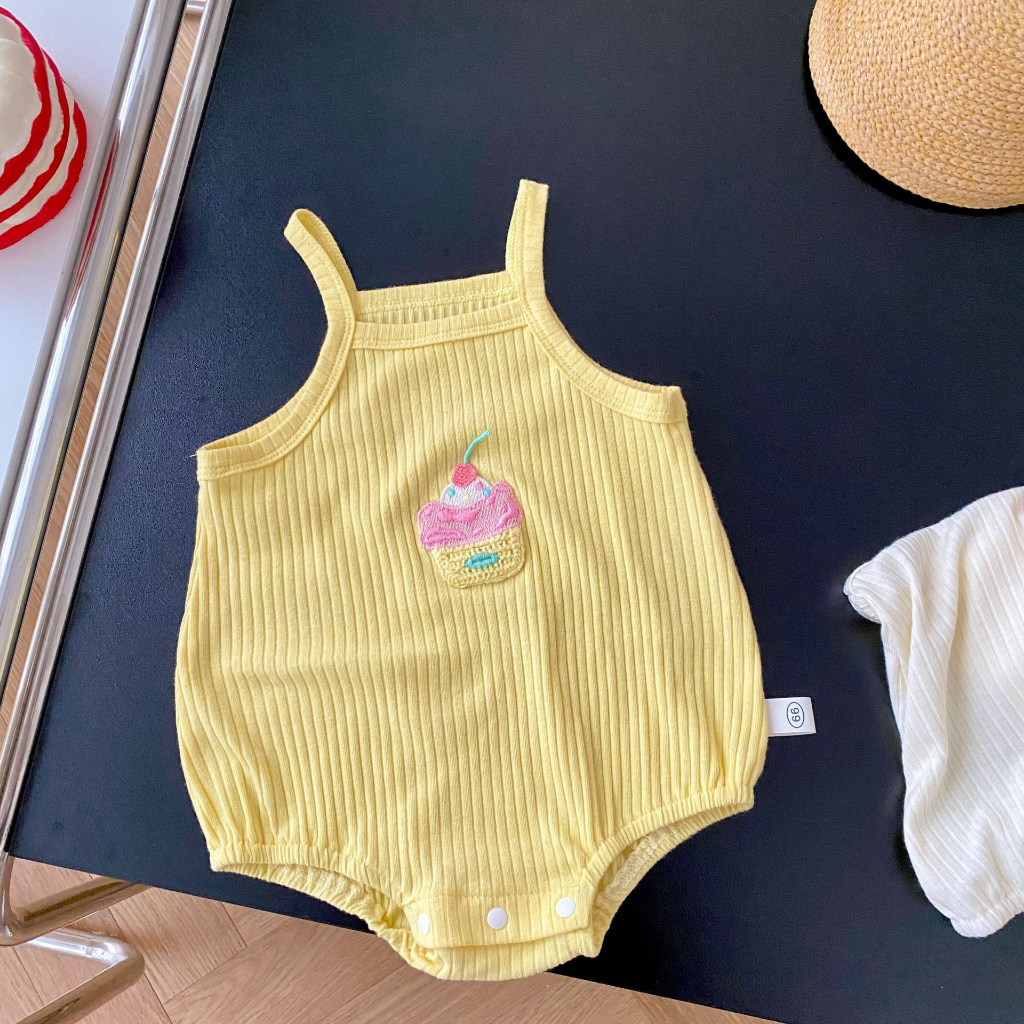 Bodysuit 2 dây cho bé gái chất thun Hàn mềm mát, Body chip cho bé sơ sinh dễ thương