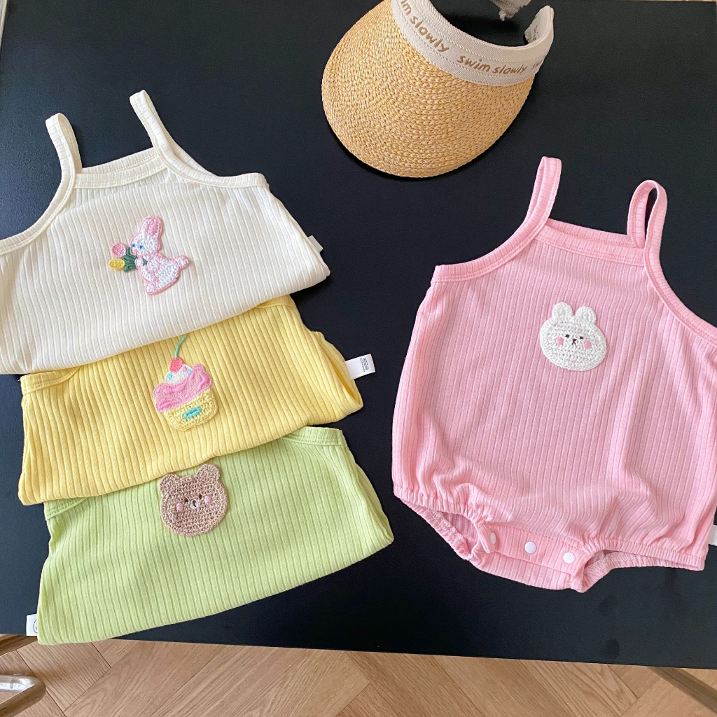 Bodysuit 2 dây cho bé gái chất thun Hàn mềm mát, Body chip cho bé sơ sinh dễ thương
