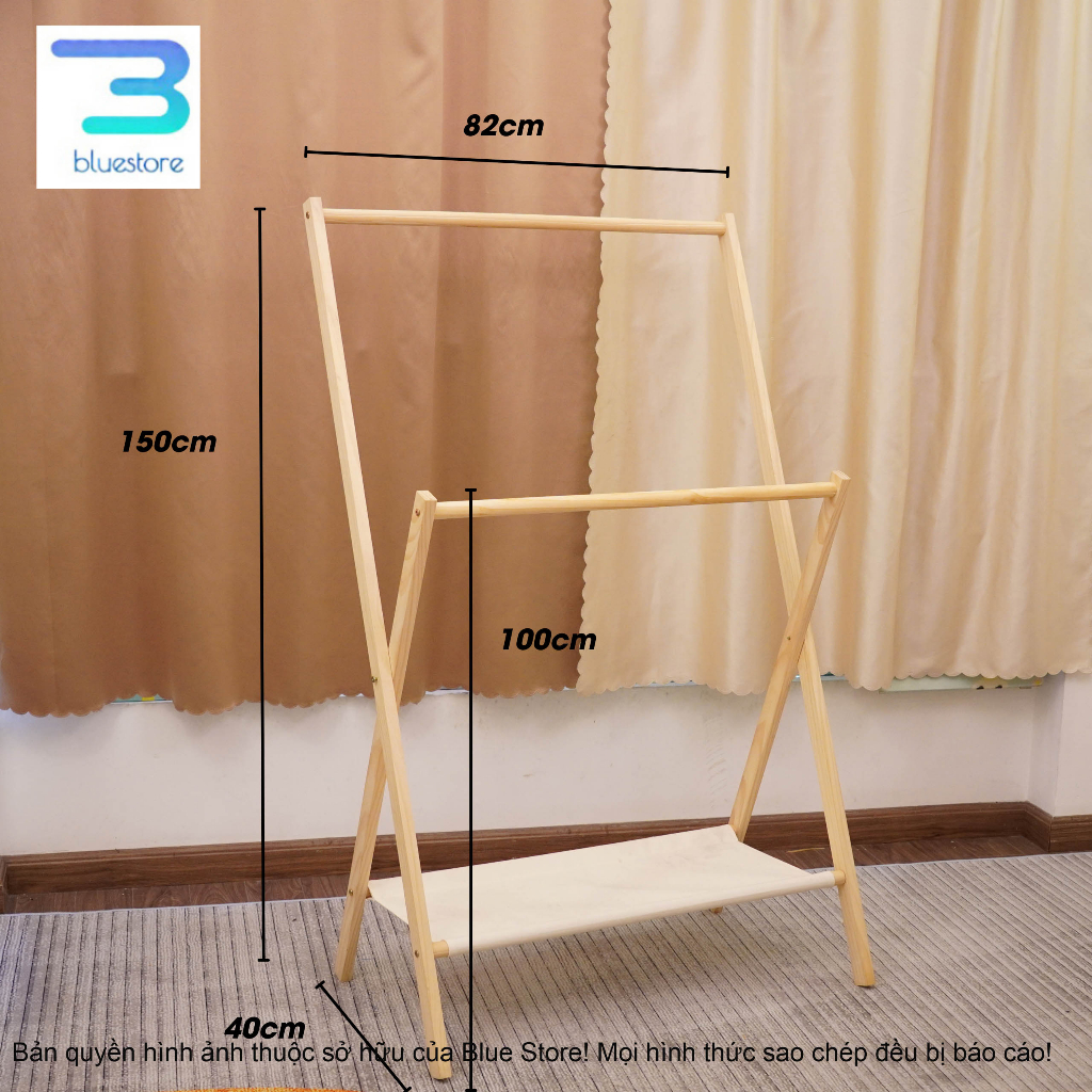 Kệ treo quần áo chữ X - Giá treo quần áo, treo đồ gỗ đa năng chất liệu gỗ thông tự nhiên nhập khẩu, KT 150*78*35cm