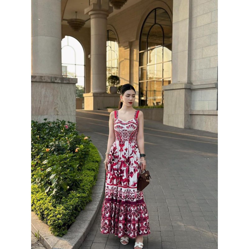 Đầm maxi xoè lụa hoa đi biển TRIPBLE T DRESS siêu xinh - Free size dưới 54kg