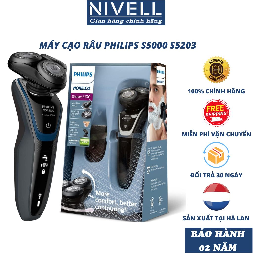 Máy cạo râu Philips Series 5000 S5205, máy cạo râu đa năng chính hãng, dao cạo râu điện Philips cầm tay