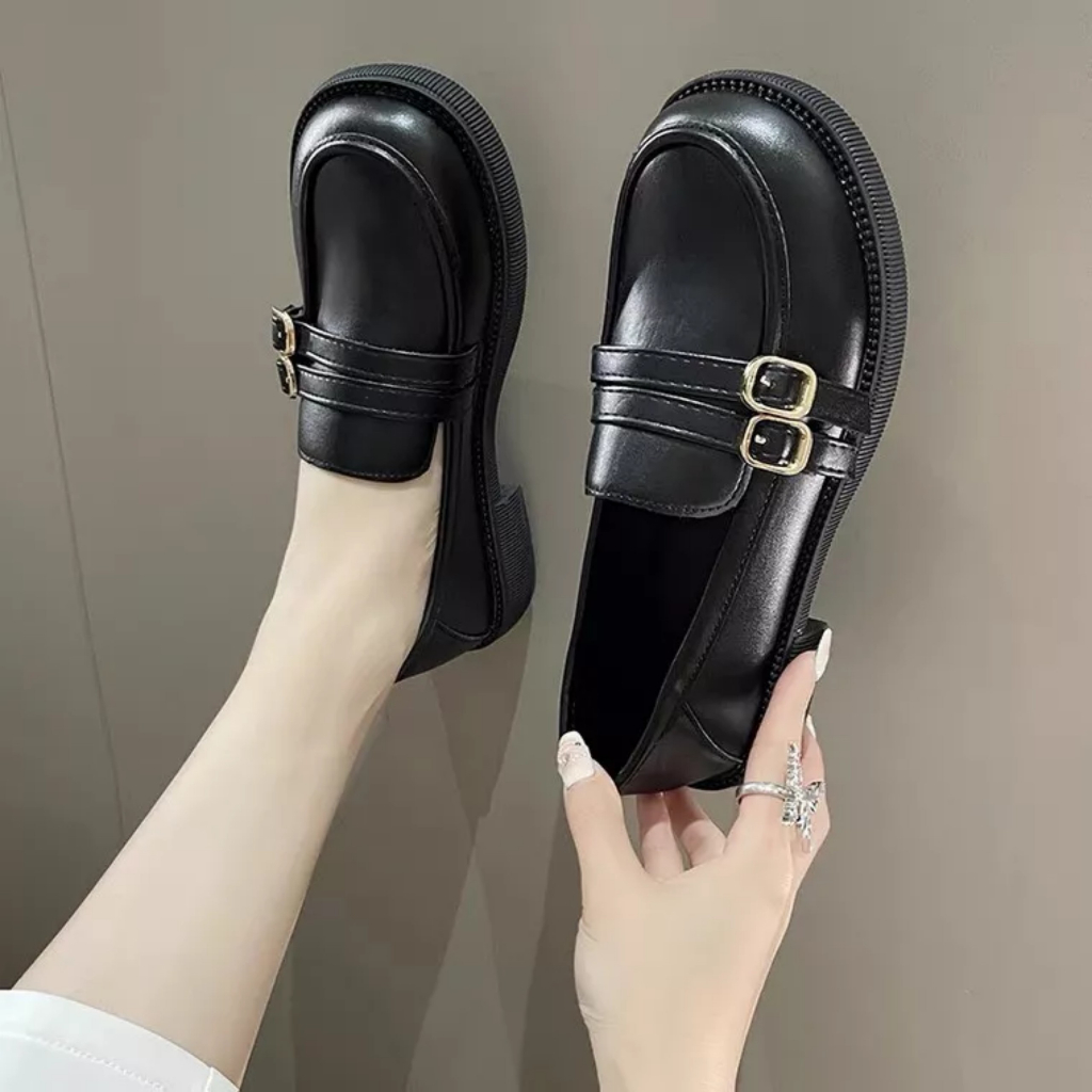 Giày búp bê nữ lolita chất da mềm 2 khuy cài mũi vuông mã H230