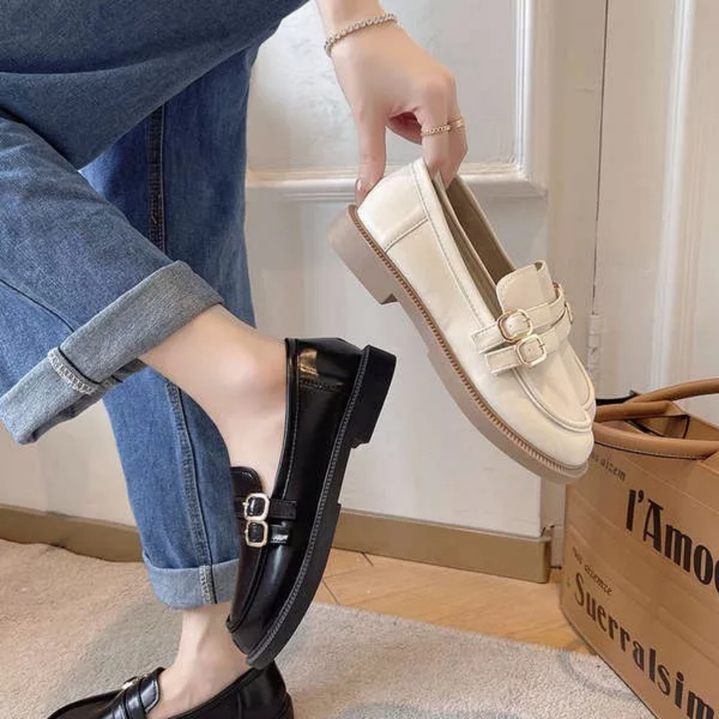 Giày búp bê nữ lolita chất da mềm 2 khuy cài mũi vuông mã H230