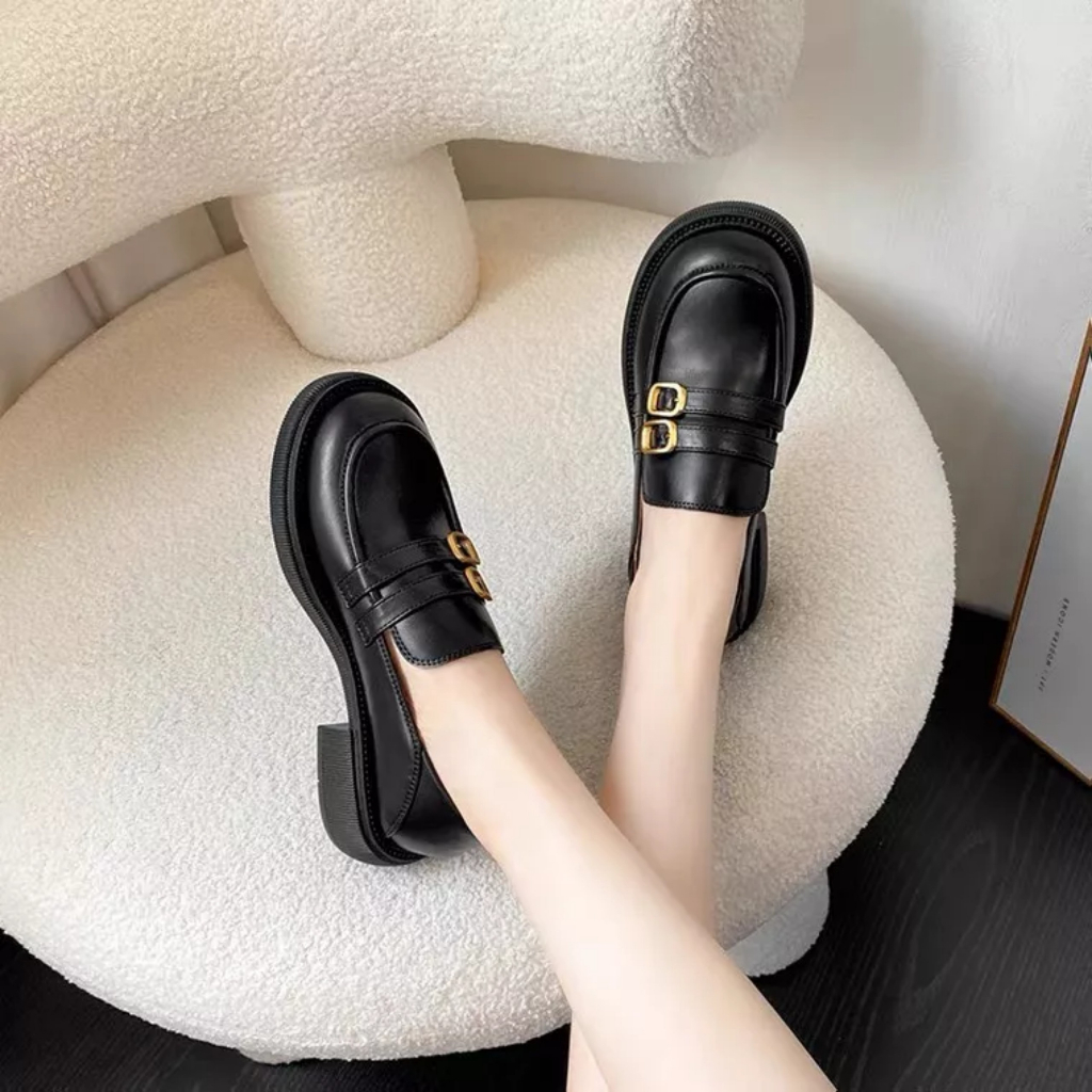 Giày búp bê nữ lolita chất da mềm 2 khuy cài mũi vuông mã H230