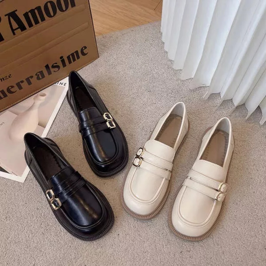 Giày búp bê nữ lolita chất da mềm 2 khuy cài mũi vuông mã H230