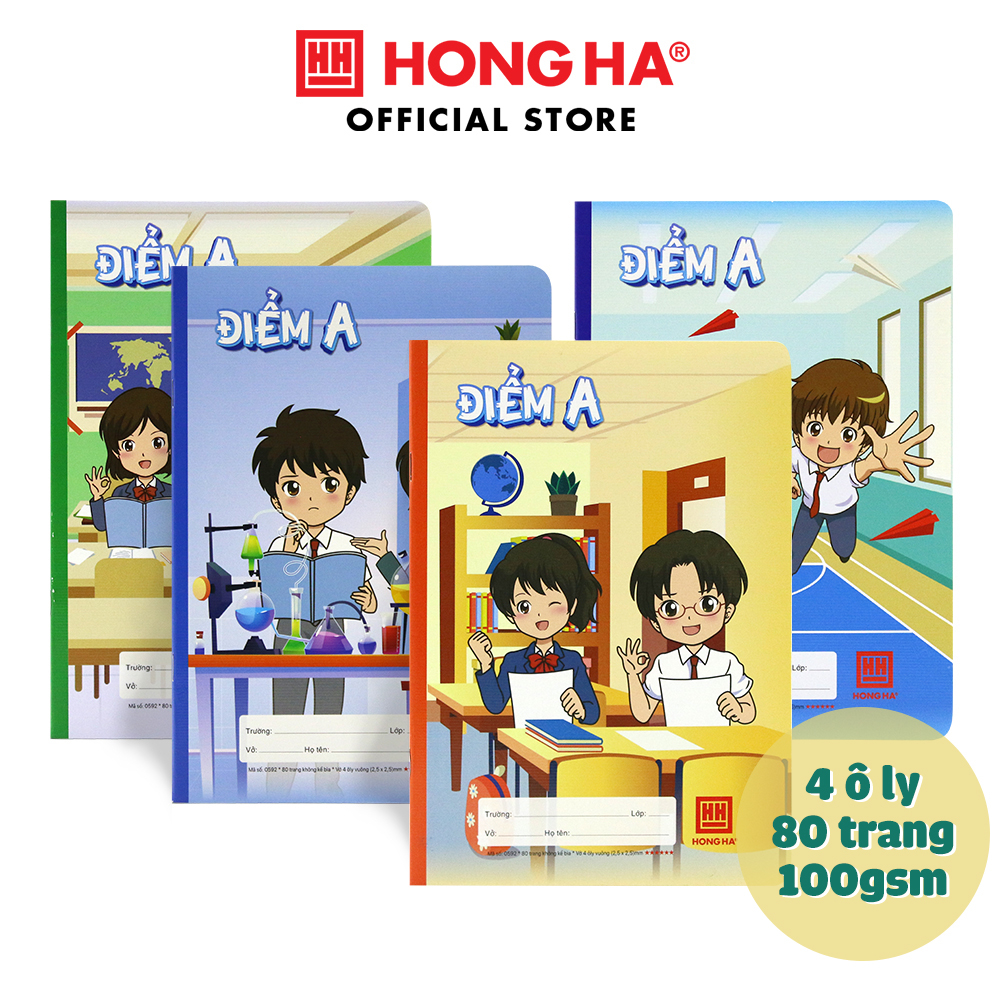 Vở 4 ô ly 80 trang định lượng cao 100gsm Hồng Hà School Điểm A - 0592