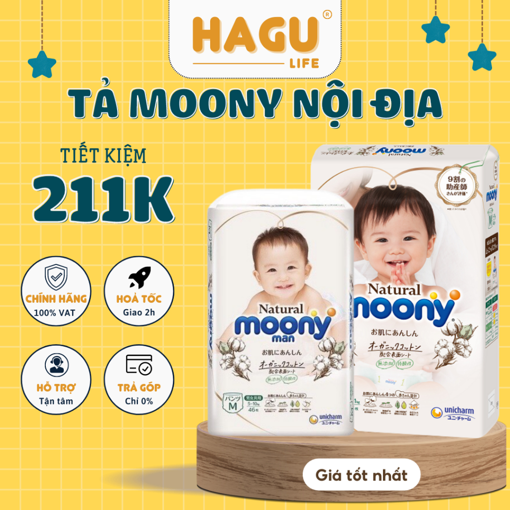 Bỉm Moony Natural Nội Địa Chính Hãng - Dán/Quần Đủ Size NB63/S58/M48/L36/XL3200