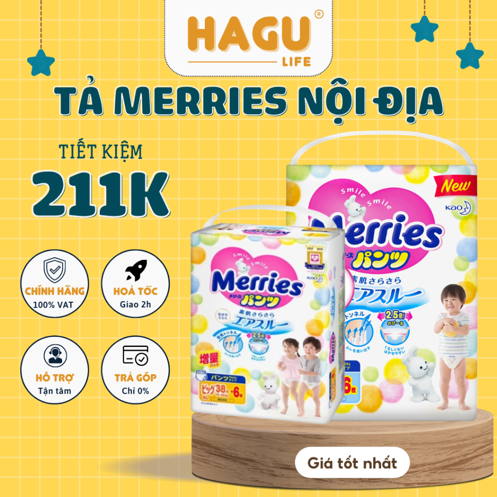 Tã Merries Cộng Miếng Nội Địa Nhật Bỉm Tả Meries Quần Dán Size NB96/S88/M68/L58/M64/L50/XL44/XXL28/M58TC00