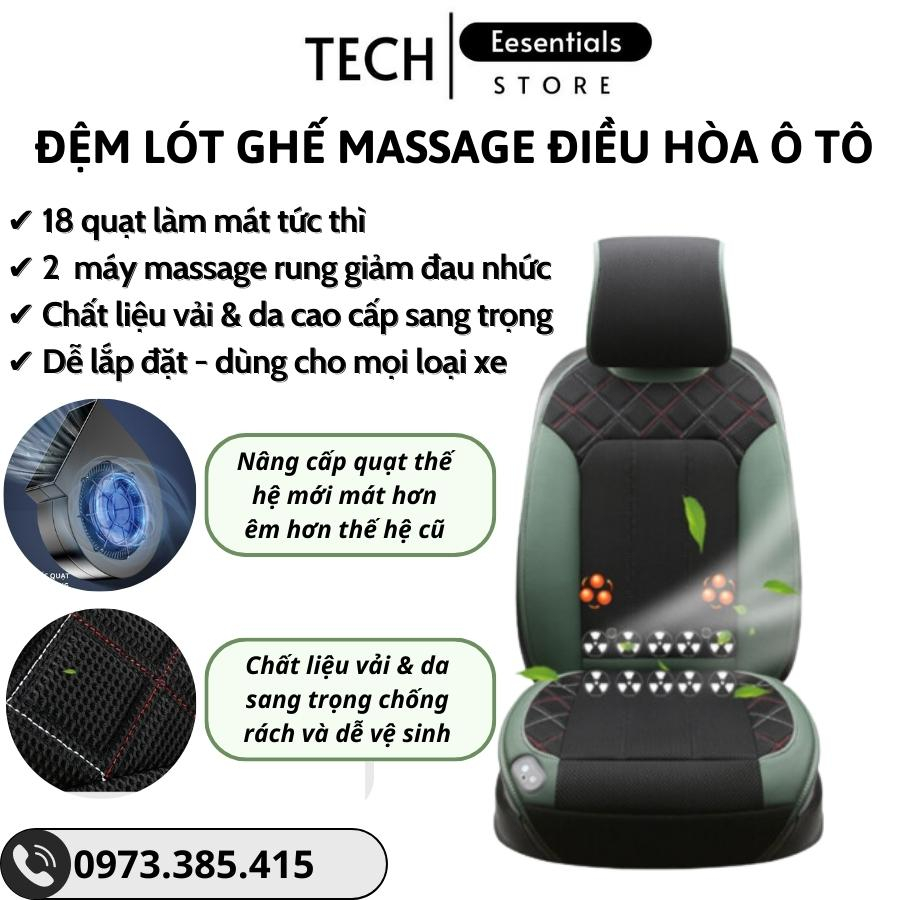 Lót Ghế Điều Hòa Massage Xe Hơi 18 Quạt Gió Bản Cao Cấp, Đệm Ghế Điều Hòa Massage ô tô Tự Động Ngắt, Áo Ghế Massage