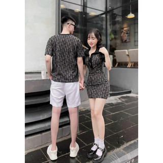 Set couple di.or nam nữ chất cotton sành điệu, set đồ đôi đi chơi cho các cặp đôi