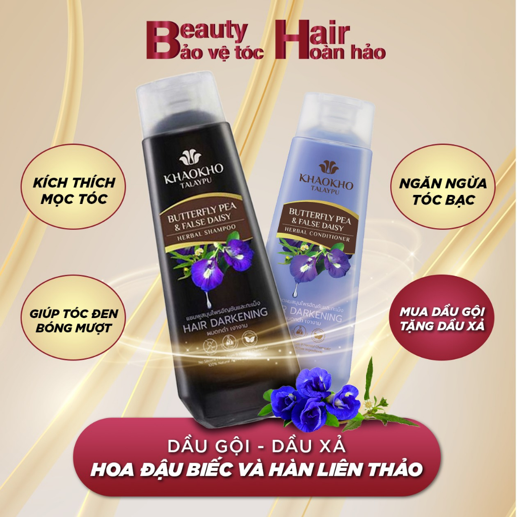 [HOT COMBO]Dầu Gội & Dầu Xả Thảo Dược Hoa Đậu Biếc Và Hàn Liên Thảo Khaokho Talaypu 330ml