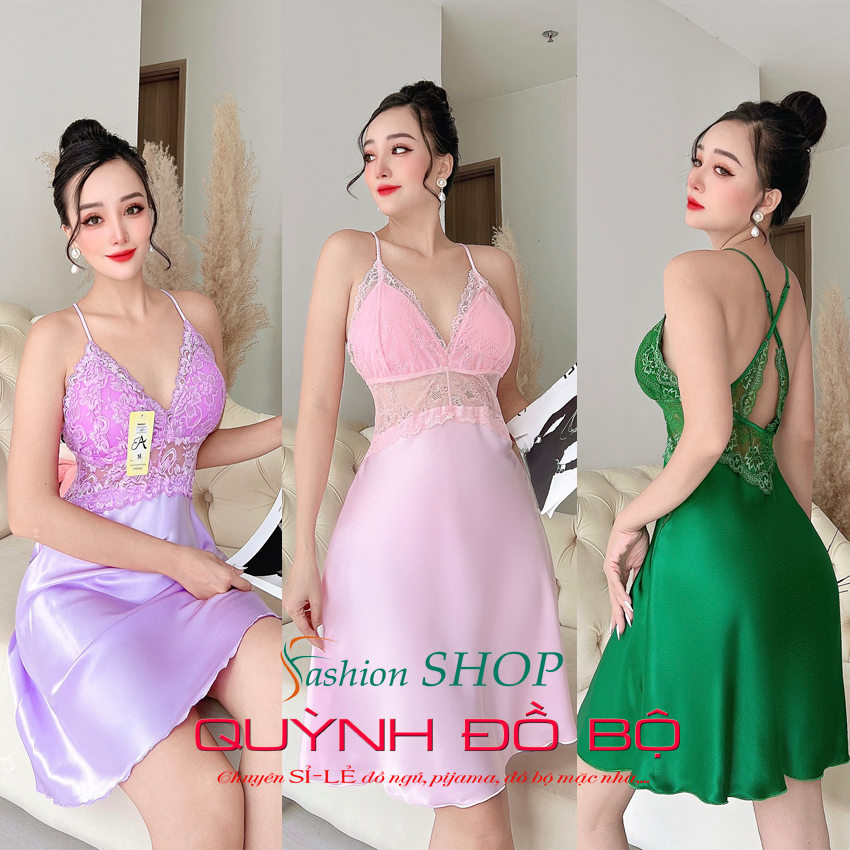 Đồ Ngủ Nữ Sexy Anquachi Đầm Ngủ Chất Lụa Cao Cấp 2 Dây Dễ Thương Cute Gợi Cảm Mặc Nhà Đẹp Mát Mẻ B091