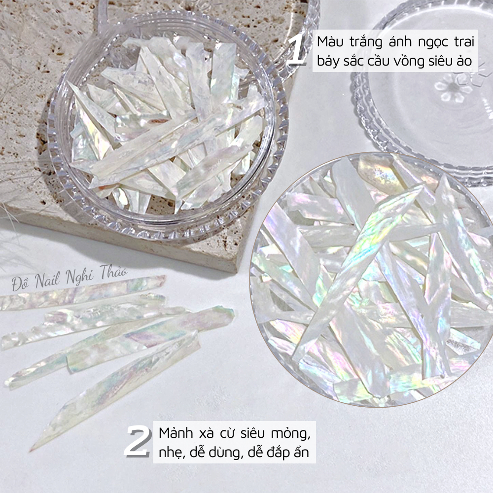 Xà cừ nail ngọc trai nhân tạo đá cz NGHI THẢO trang trí móng tay