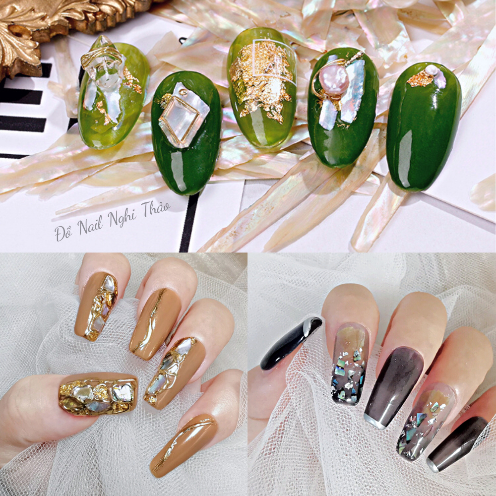 Xà cừ nail ngọc trai nhân tạo đá cz NGHI THẢO trang trí móng tay