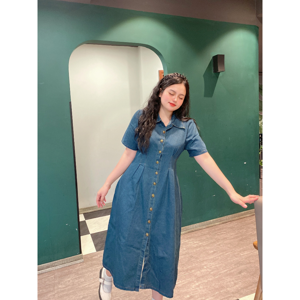 Váy BIGSIZE jean cộc tay có cổ M15451 BIGSIZE 55-95KG