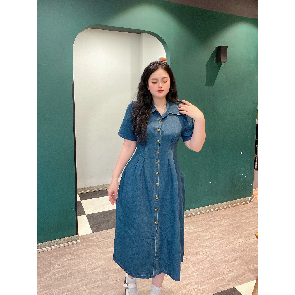 Váy BIGSIZE jean cộc tay có cổ M15451 BIGSIZE 55-95KG