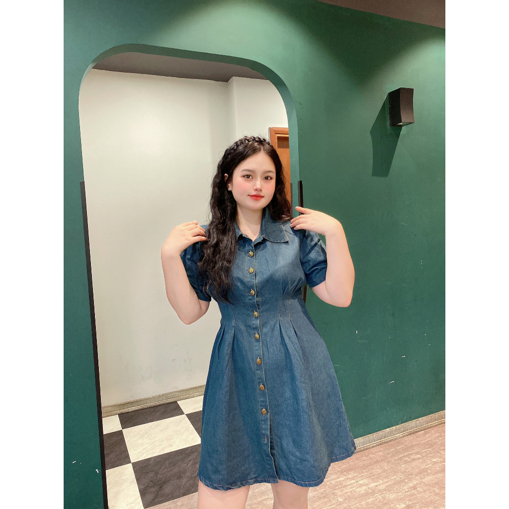 Váy BIGSIZE jean cộc tay có cổ M15451 BIGSIZE 55-95KG