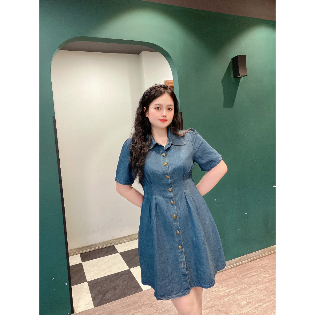 Váy BIGSIZE jean cộc tay có cổ M15451 BIGSIZE 55-95KG