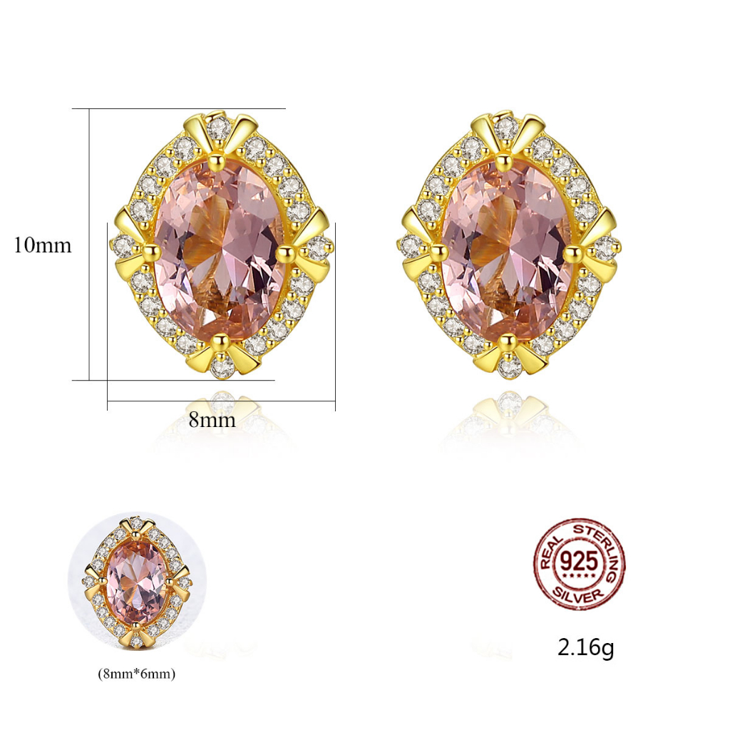 Bộ trang sức bạc nữ xi vàng 18k cao cấp 3 món bạc không rỉ đính đá sapphire hồng nhân tạo - BDM2317 - Bảo Ngọc Jewelry