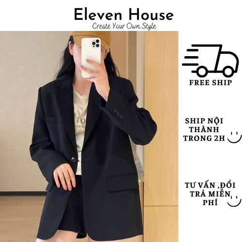 Áo khoác blazer nữ 2 lớp màu đen nâu đứng form có miếng độn vai 11 House